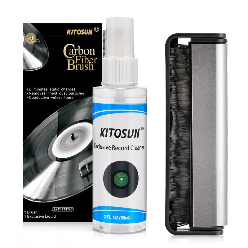 KITOSUN Record Cleaning Kit Kitosun Record Cleaner Fluid 30ml and Anti-Static Carbon Fiber Record Brush Set Perfect Solution to Keep Great Sounding for LP Vinyl Records - Image 1